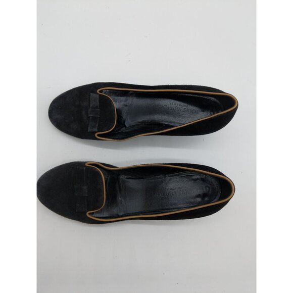LOUIS VUITTON Womens Pump SZ 35 Leather Suede Kitten Block Heel Black Round Toe - Picture 9 of 14